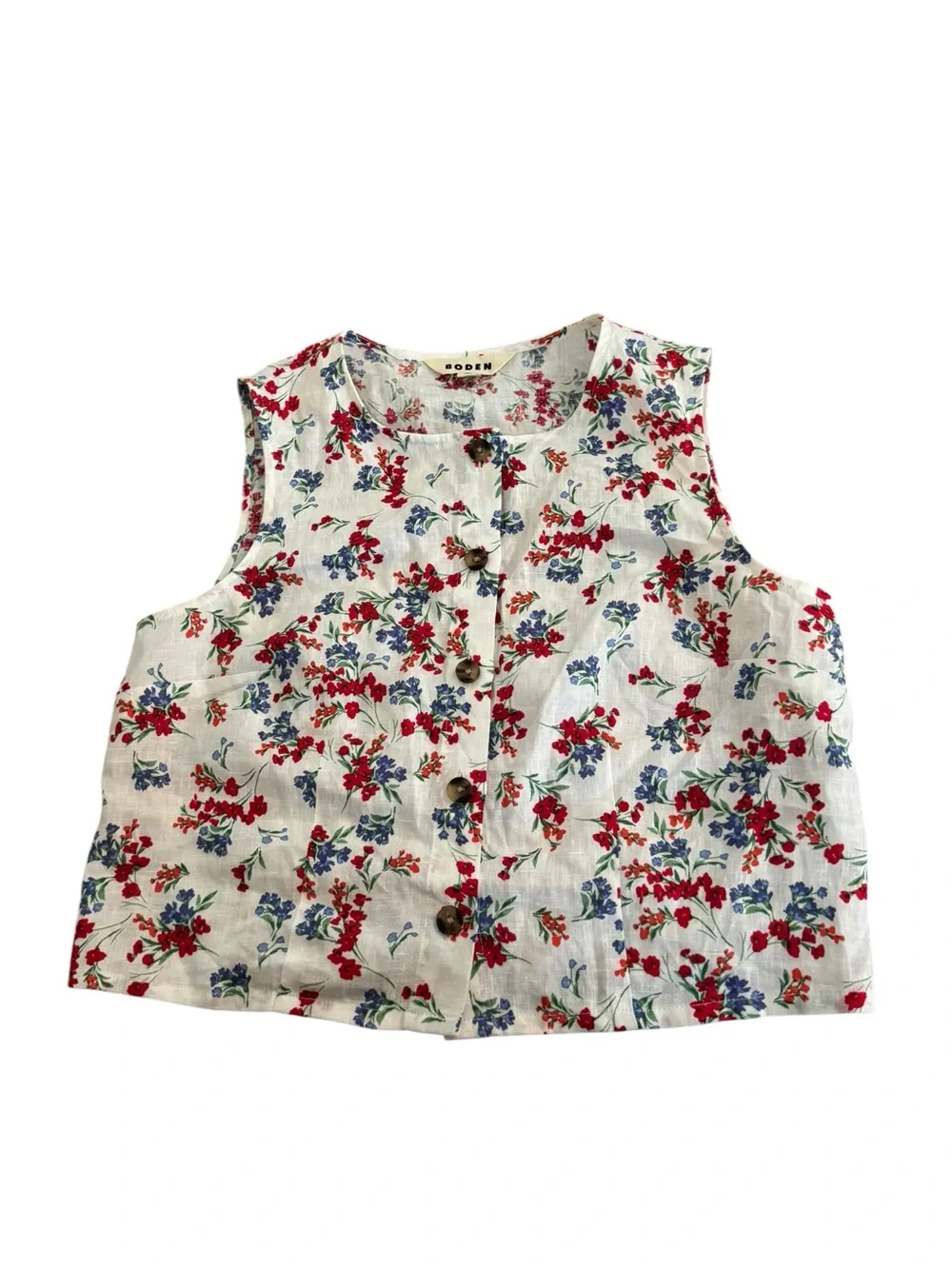 Boden Andrea Linen Shell Top in Ivory, Bloom Scatter 6 - Picture 3 of 6